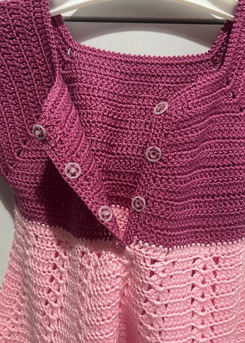 Kız Çocuk Pembe Örgü Bohem Elbise - Görsel 3