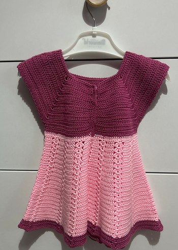 Kız Çocuk Pembe Örgü Bohem Elbise - Görsel 2