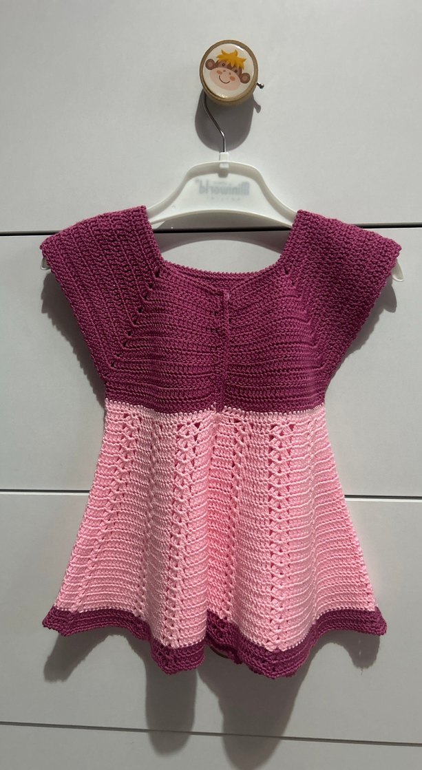 Kız Çocuk Pembe Örgü Bohem Elbise - Görsel 2