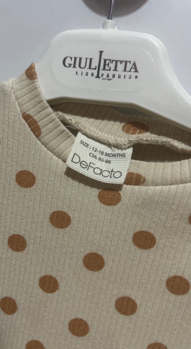 Kız Çocuk Bej Puantiyeli Tüllü Elbise - Görsel 2