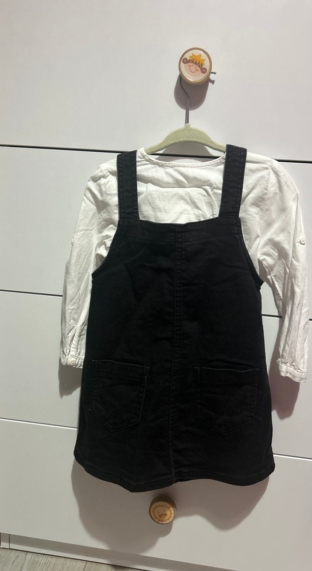 Kızlar için Siyah Düğmeli Kot Salopet - Görsel 2