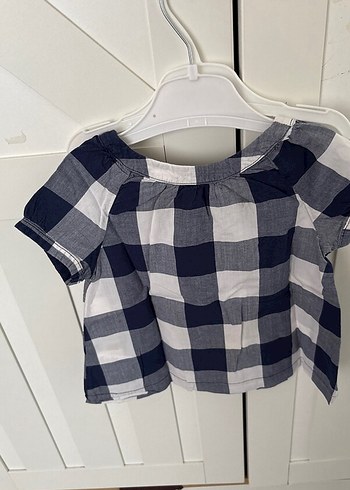 Carter's Gri Ekose Kız Bluzu, Kısa Kollu, Düğmeli