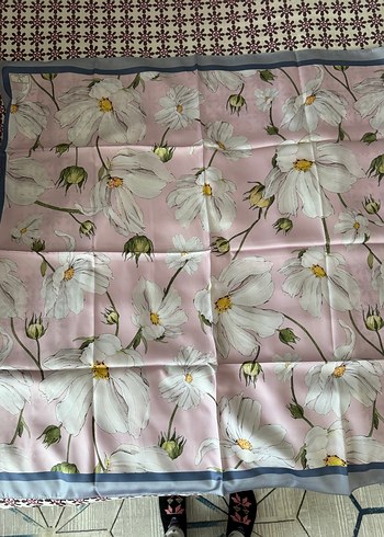 Diğer Qef Scarf Pembe Desenli Twill İpek Eşarp