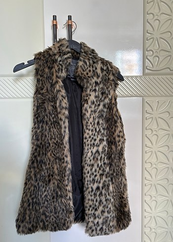 Kahverengi Leopar Desenli Kürklü Kadın Yelek - Görsel 2