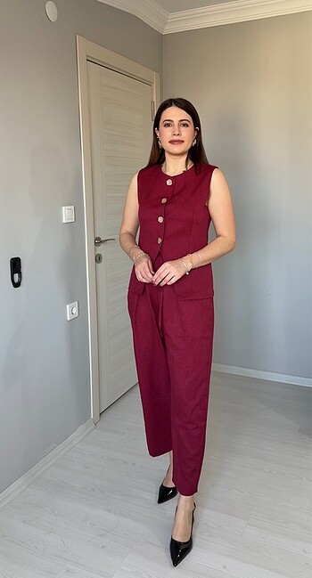 Bordo gold düğmeli takım