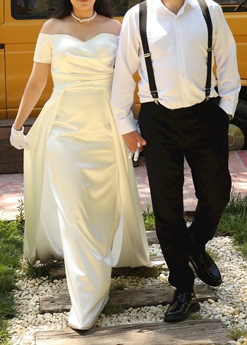 Nikah - Söz- Nişan Elbisesi - Beyaz Uzun Elbise