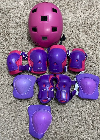 Decathlon paten koruyucu ve kask Mor ve Pembe Kız set - Görsel 3