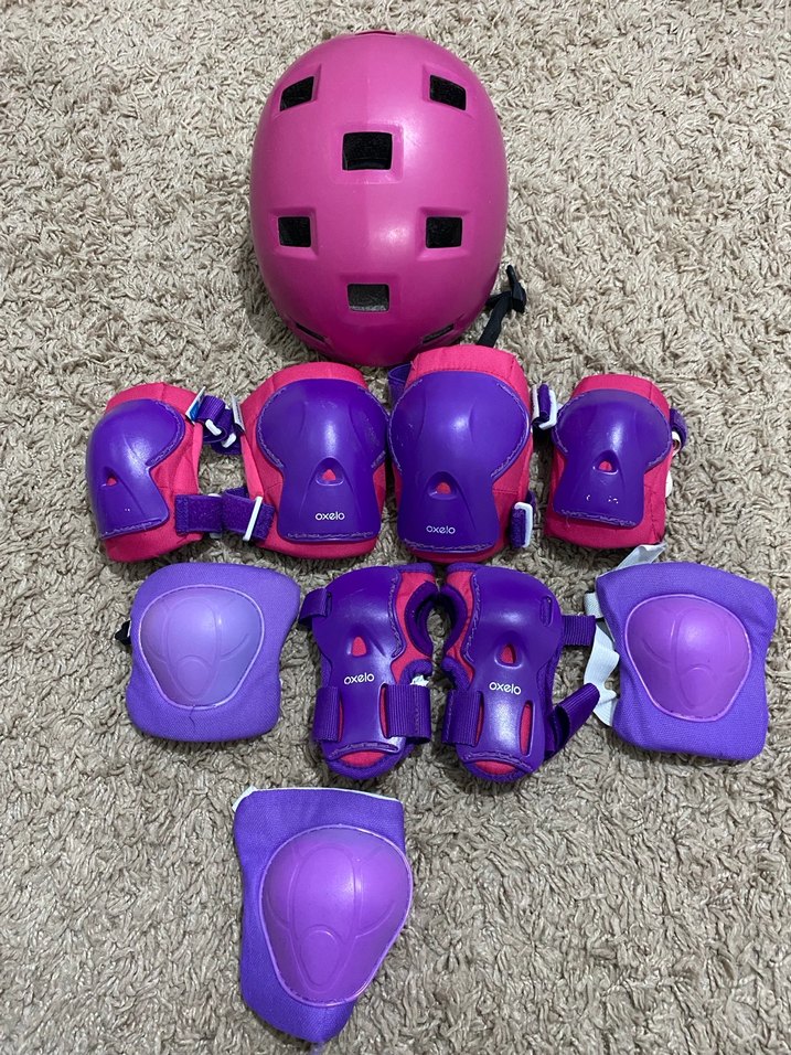 Decathlon paten koruyucu ve kask Mor ve Pembe Kız set - Görsel 2