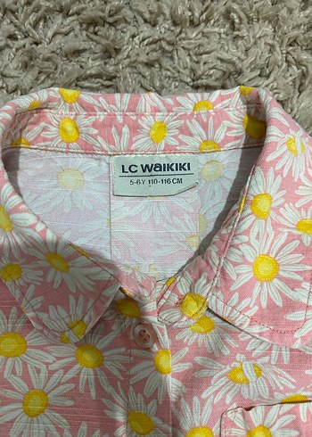 LCW kız takım Düğmeli Papatya Desenli Kız Gömlek - Görsel 4