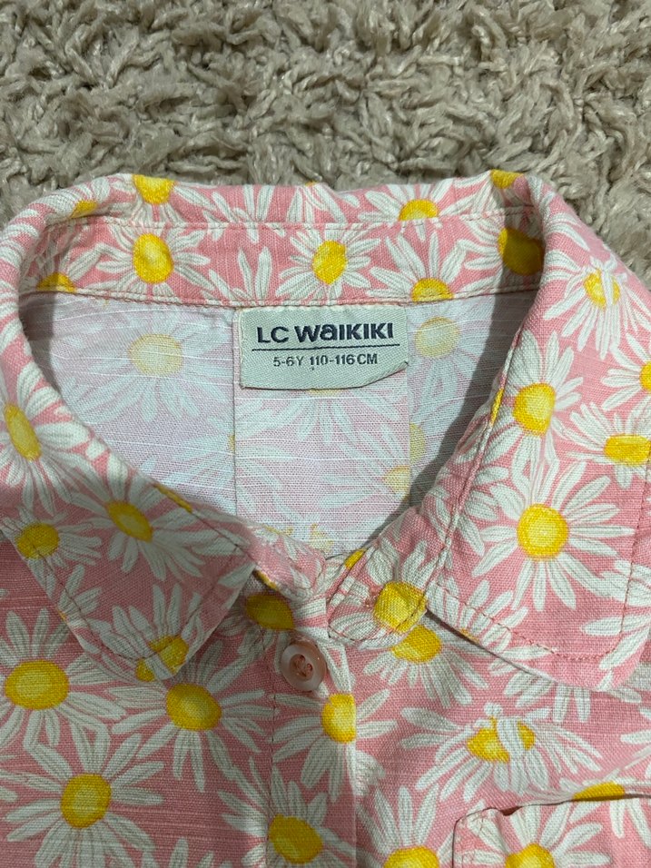 LCW kız takım Düğmeli Papatya Desenli Kız Gömlek - Görsel 4