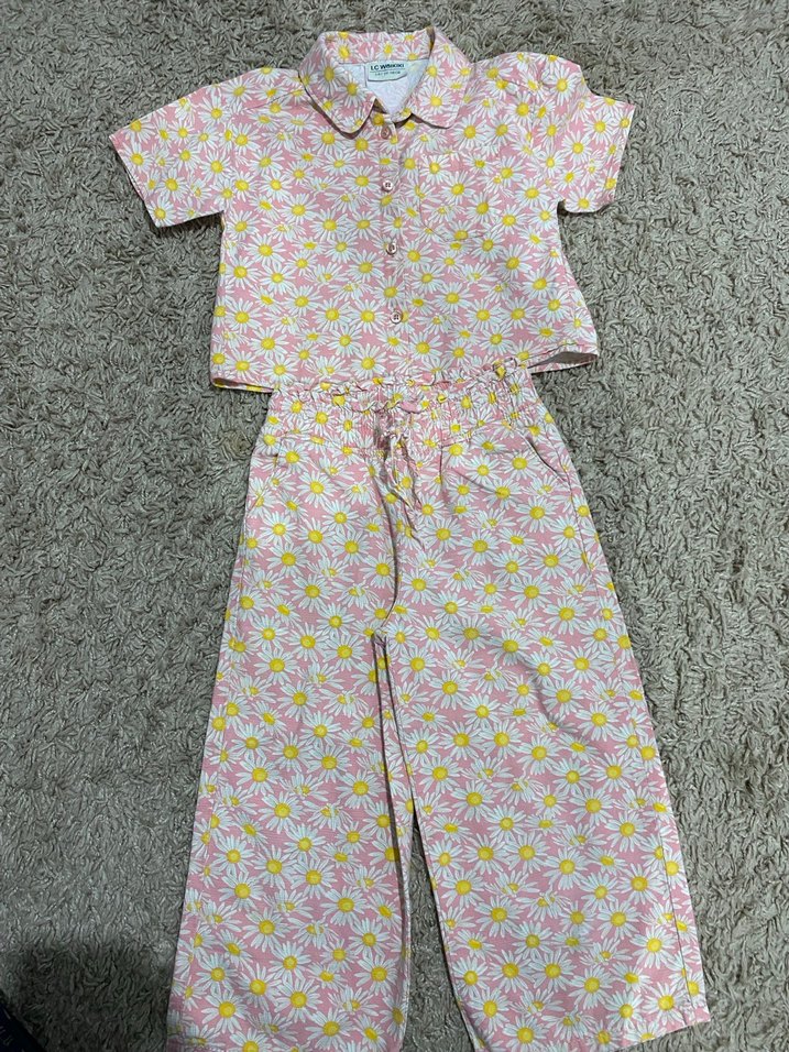 LCW kız takım Düğmeli Papatya Desenli Kız Gömlek - Görsel 2