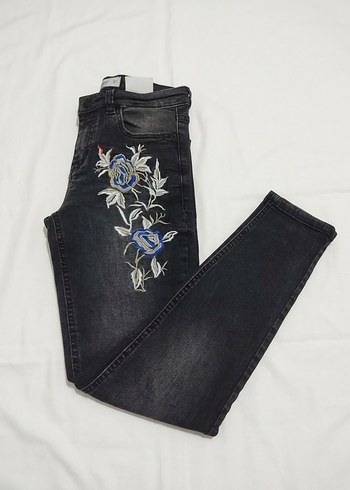 Mango Antrasit Jean Kot İslemeli Yuksek Bel