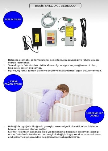 Otomatik Beşik Sallama Motoru Beyaz Gri - Görsel 3