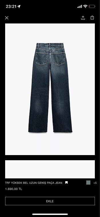 Zara trf yüksek bel uzun geniş paça jean