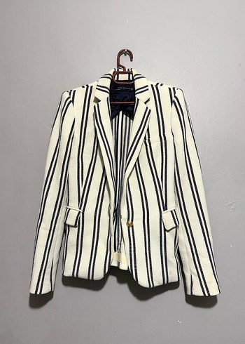 Zara Cizgili Ekru Blazer Ceket