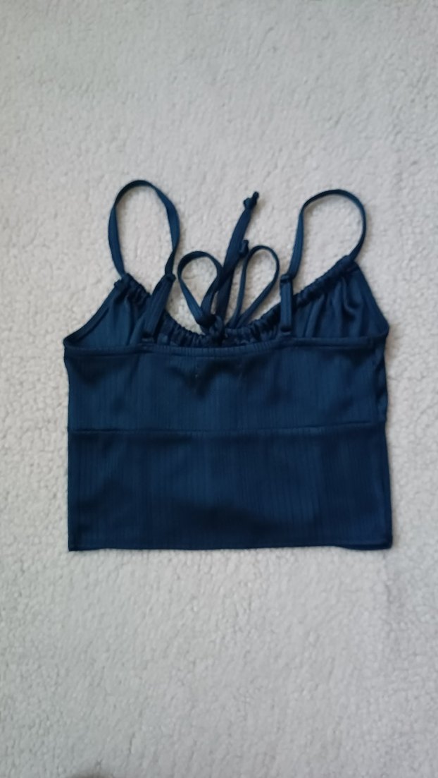 Lacivert İnce Askılı Büzgülü Crop Top — görsel 2/4