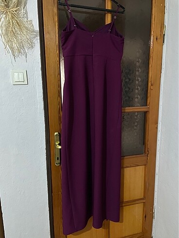 Mürdüm Yaka Detaylı Dokuma Uzun Gece Abiye Elbise - Görsel 5