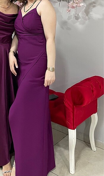 Mürdüm Yaka Detaylı Dokuma Uzun Gece Abiye Elbise - Görsel 7