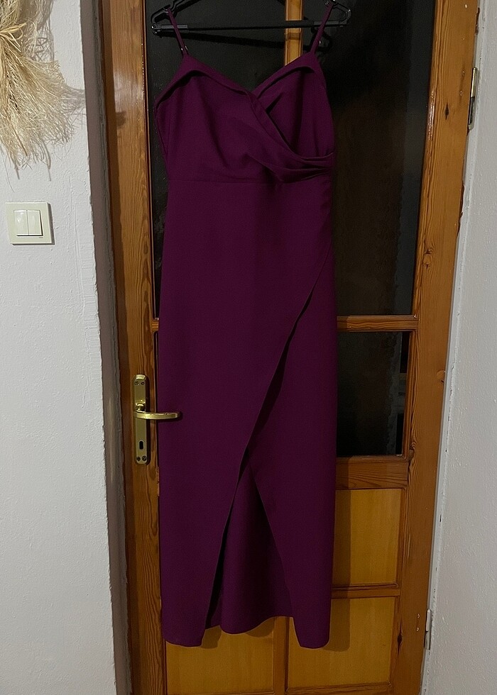 Mürdüm Yaka Detaylı Dokuma Uzun Gece Abiye Elbise - Görsel 4