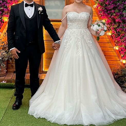 İp askılı gelinlik taç duvak gelin çiçek - Görsel 2