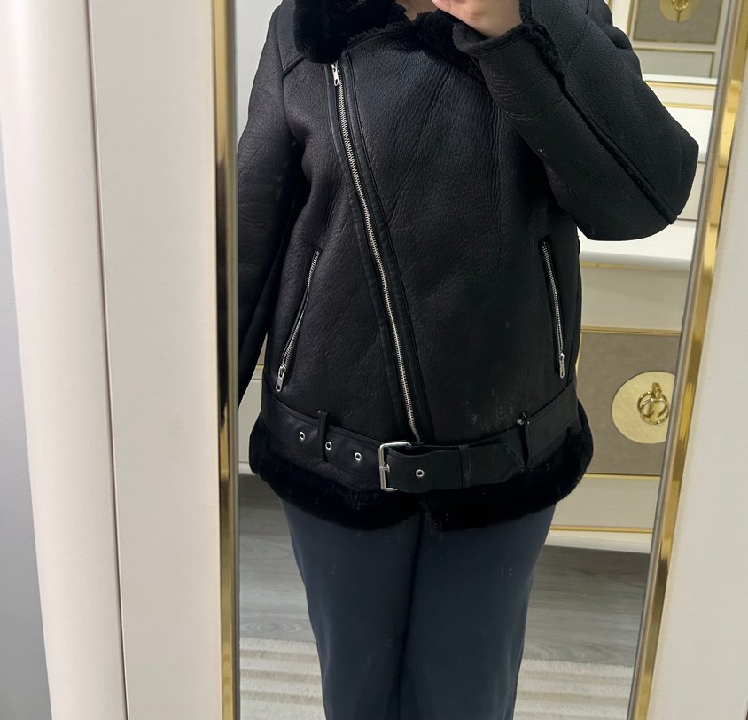 DeFacto Siyah Peluş Kapüşonlu Mont — görsel 6/8