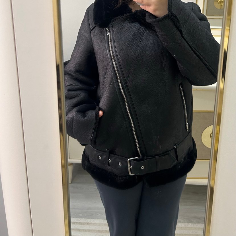 DeFacto Siyah Peluş Kapüşonlu Mont — görsel 7/8