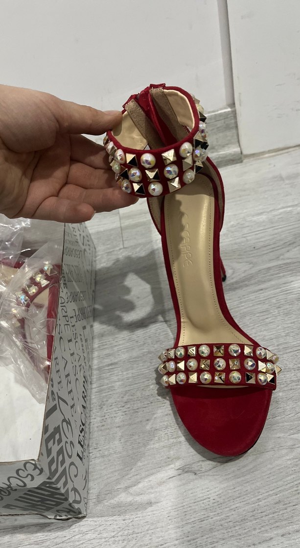 Bordo Parlak Taşlı Yüksek Topuklu Kadın Ayakkabı - Görsel 2