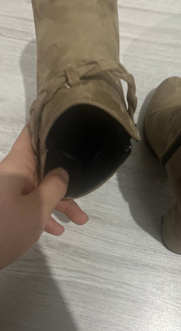 Bej Süet Kadın Topuklu Botlar - Görsel 3