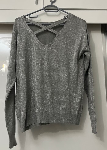 Gri Kadın Triko Uzun Kollu Kazak - Görsel 3