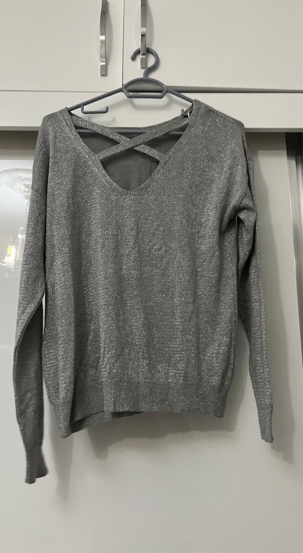 Gri Kadın Triko Uzun Kollu Kazak - Görsel 3