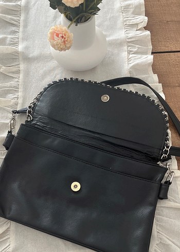 Zincir Detaylı Siyah Deri Kadın Çanta - Görsel 2