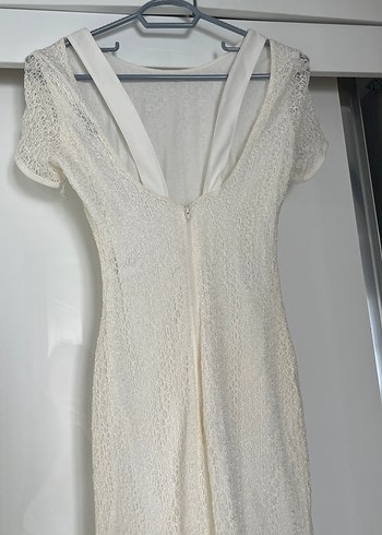 Dantel Detaylı Beyaz Uzun Abiye Elbise - Görsel 4