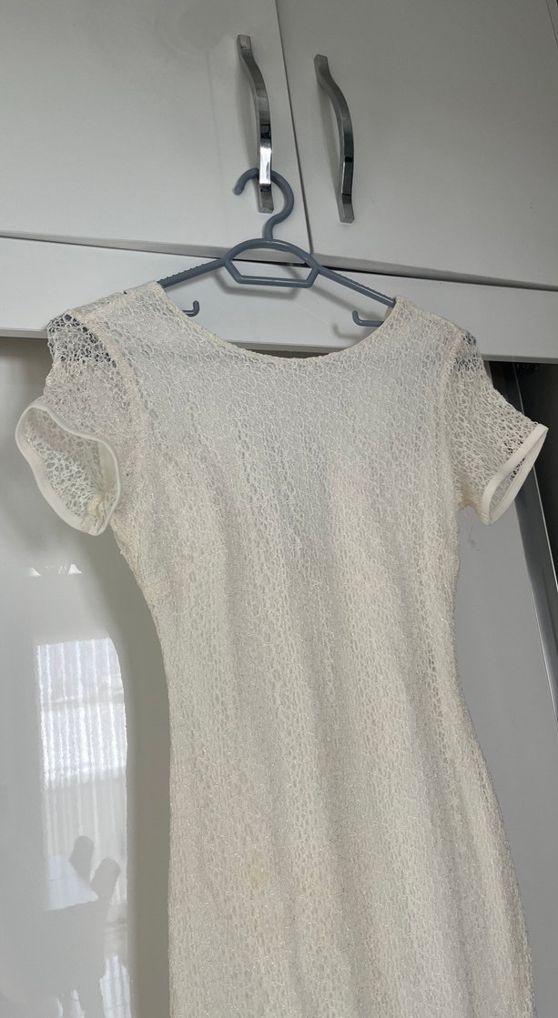 Dantel Detaylı Beyaz Uzun Abiye Elbise - Görsel 2