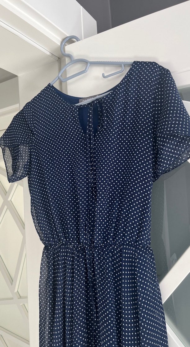 Lacivert V Yaka Midi Elbise - Görsel 2