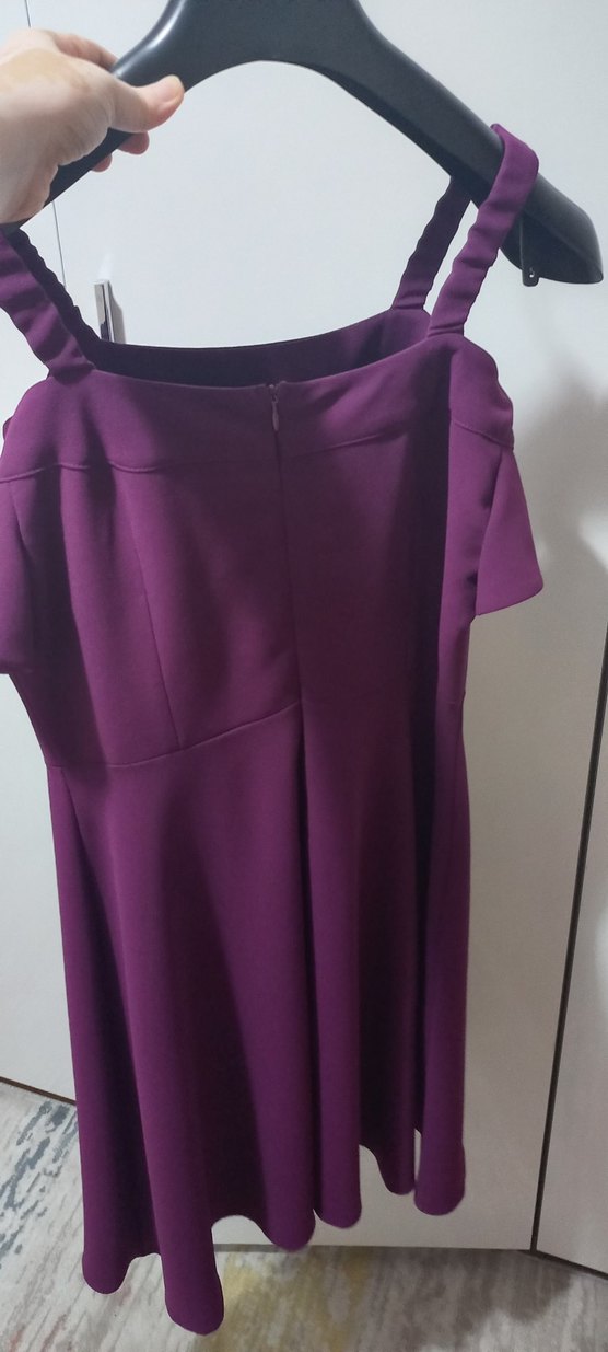 Mor Drapeli Midi Abiye Elbise - Görsel 4