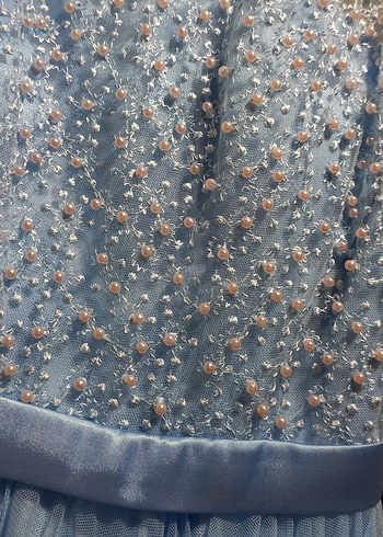 Mavi Uzun Drapeli Straplez Abiye Elbise - Görsel 6