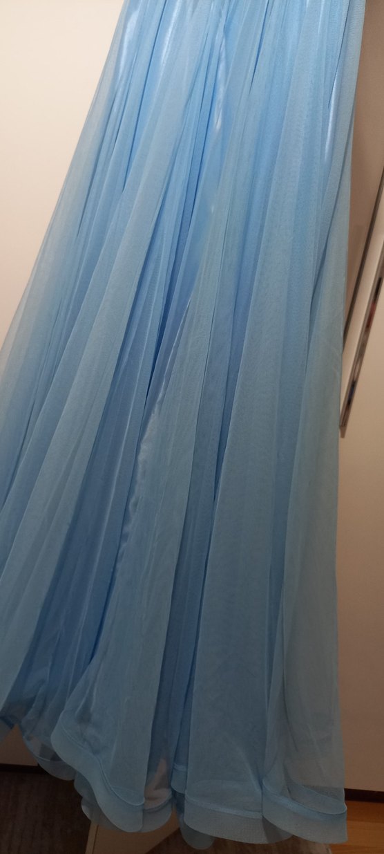 Mavi Uzun Drapeli Straplez Abiye Elbise - Görsel 3