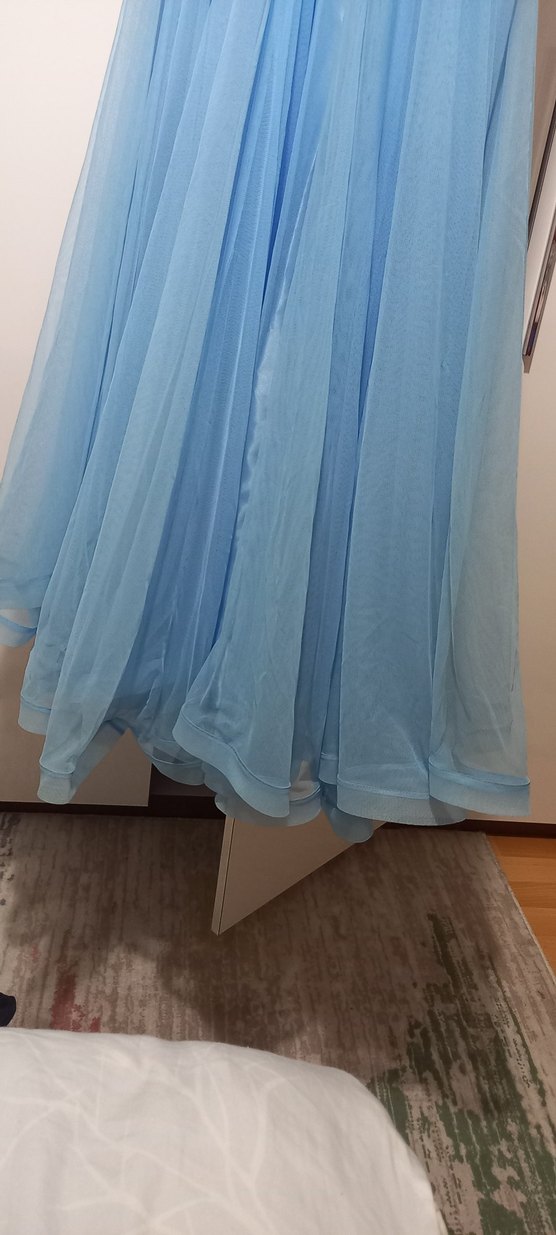 Mavi Uzun Drapeli Straplez Abiye Elbise - Görsel 4