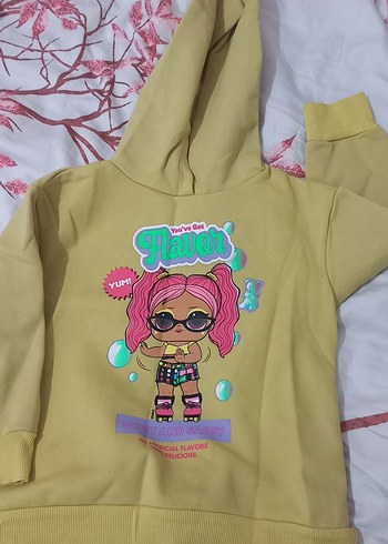 Kız Çocuk Kapüşonlu Sarı Baskılı Sweatshirt