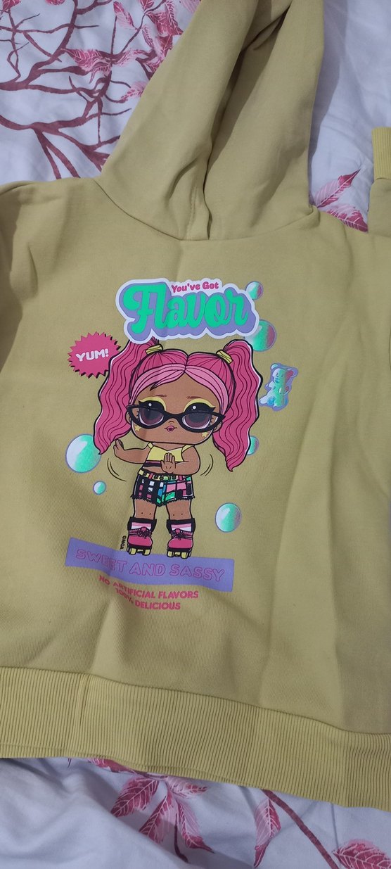 Kız Çocuk Kapüşonlu Sarı Baskılı Sweatshirt - Görsel 2