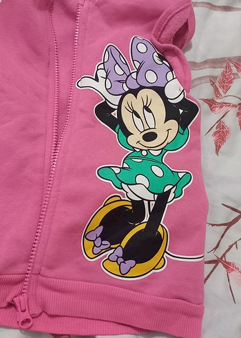 Kız Çocuk Pembe Minnie Mouse Fermuarlı Kapüşonlu Sweatshirt - Görsel 2