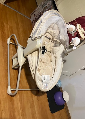 Diğer Bej Renk Sallanabilir 5 Nokta Emniyet Kemerli Beşik huggy babies