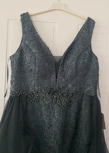 Drapeli V Yaka Uzun Abiye Elbise - Görsel 6