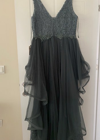 Drapeli V Yaka Uzun Abiye Elbise - Görsel 3