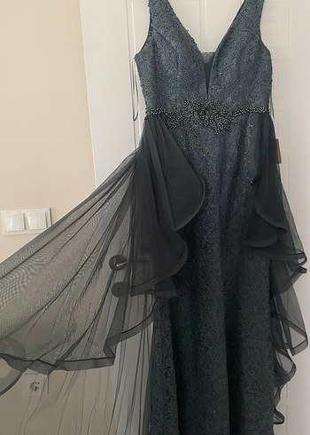 Drapeli V Yaka Uzun Abiye Elbise - Görsel 2