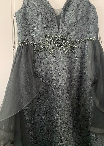 Drapeli V Yaka Uzun Abiye Elbise - Görsel 5