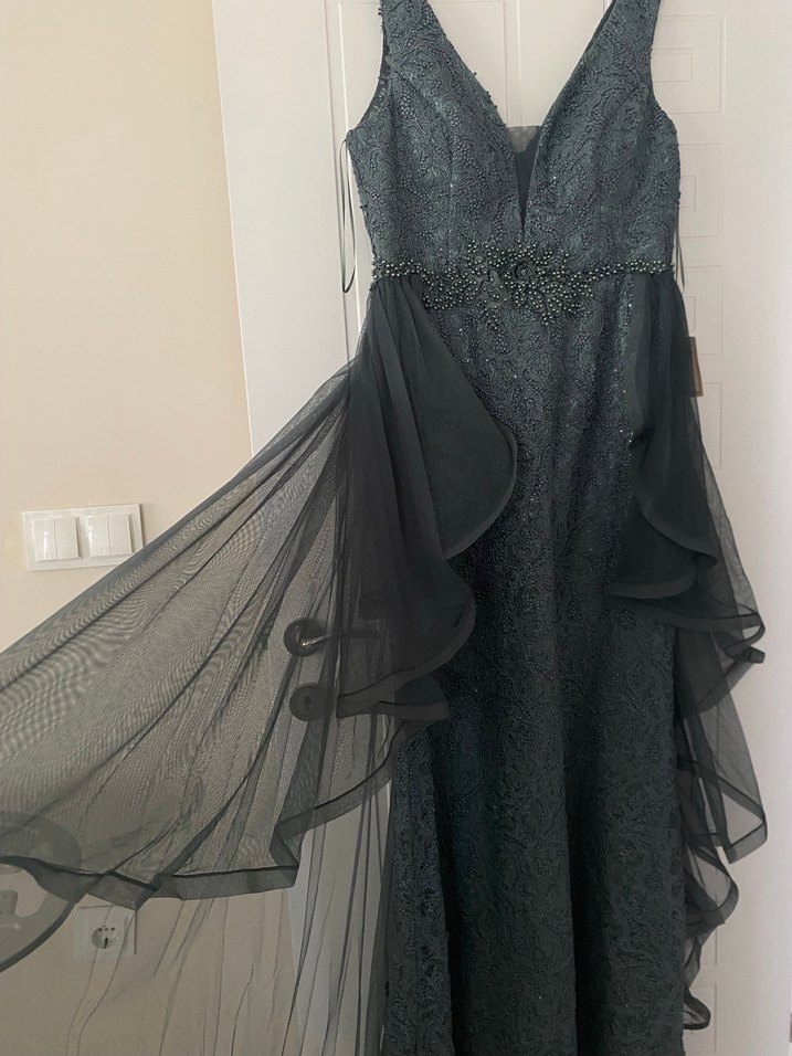 Drapeli V Yaka Uzun Abiye Elbise - Görsel 2