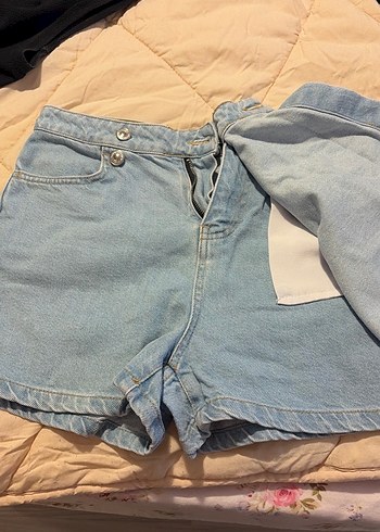 Defacto Acik Mavi Yuksek Bel Denim Sort Etek