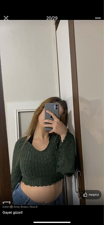l Beden haki Renk Shein Orijinal Fitilli Crop Bluz Boyundan Bağlı