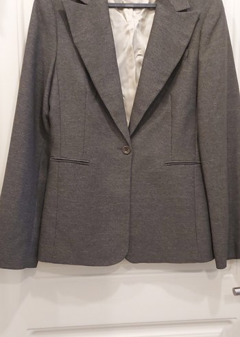 Gri Düğmeli Kadın Blazer Ceket